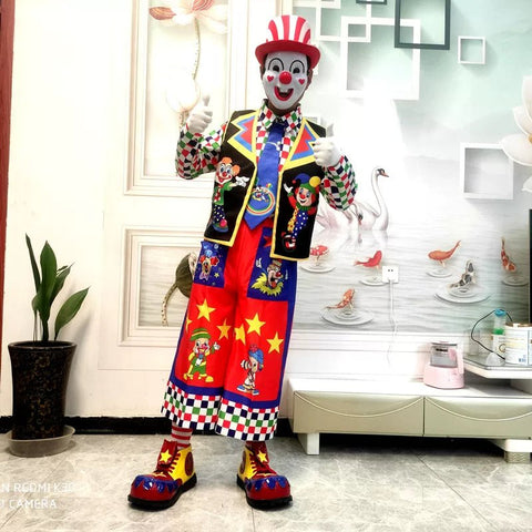 Clown Costume Full Set with Shoes - Professional Performance Suit for Stage Shows, Halloween, and Christmas Parties - Coscosmos