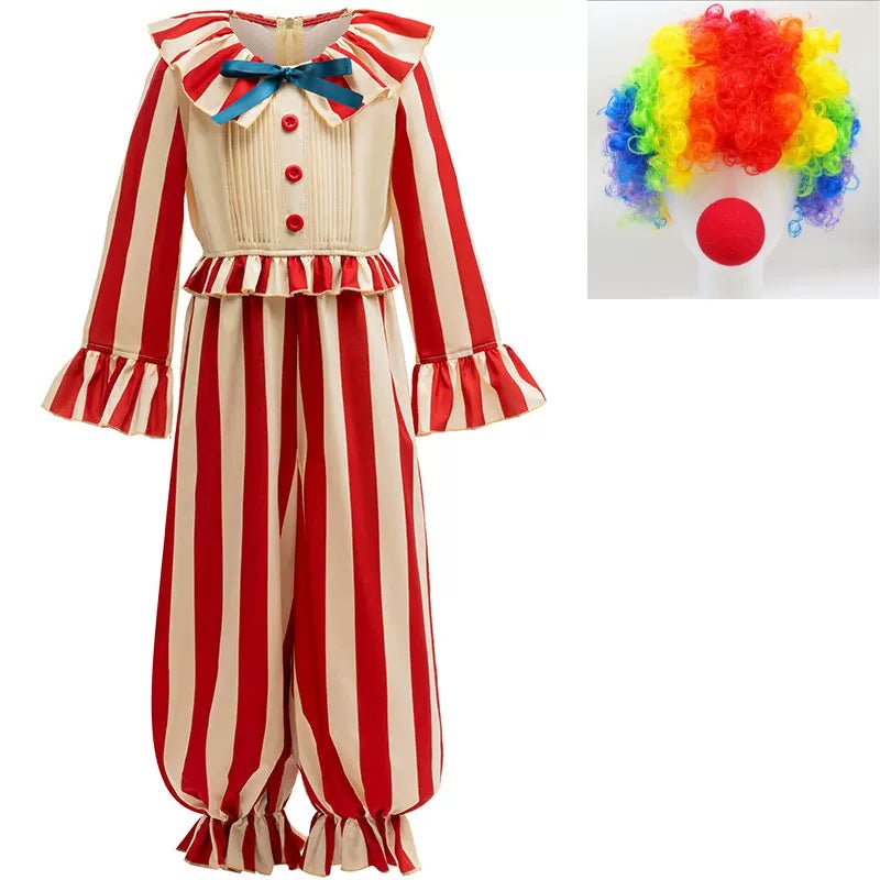 Clown Costume Halloween Children's Outfit Girl Clown Jumpsuit Versatile Clown Horror Movie Cosplay Set - Coscosmos