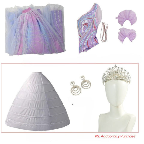 Complete Glinda Costume Set from Wicked: The Musical - Second Season Inspired Outfit，with Crown and Earrings Set - Coscosmos
