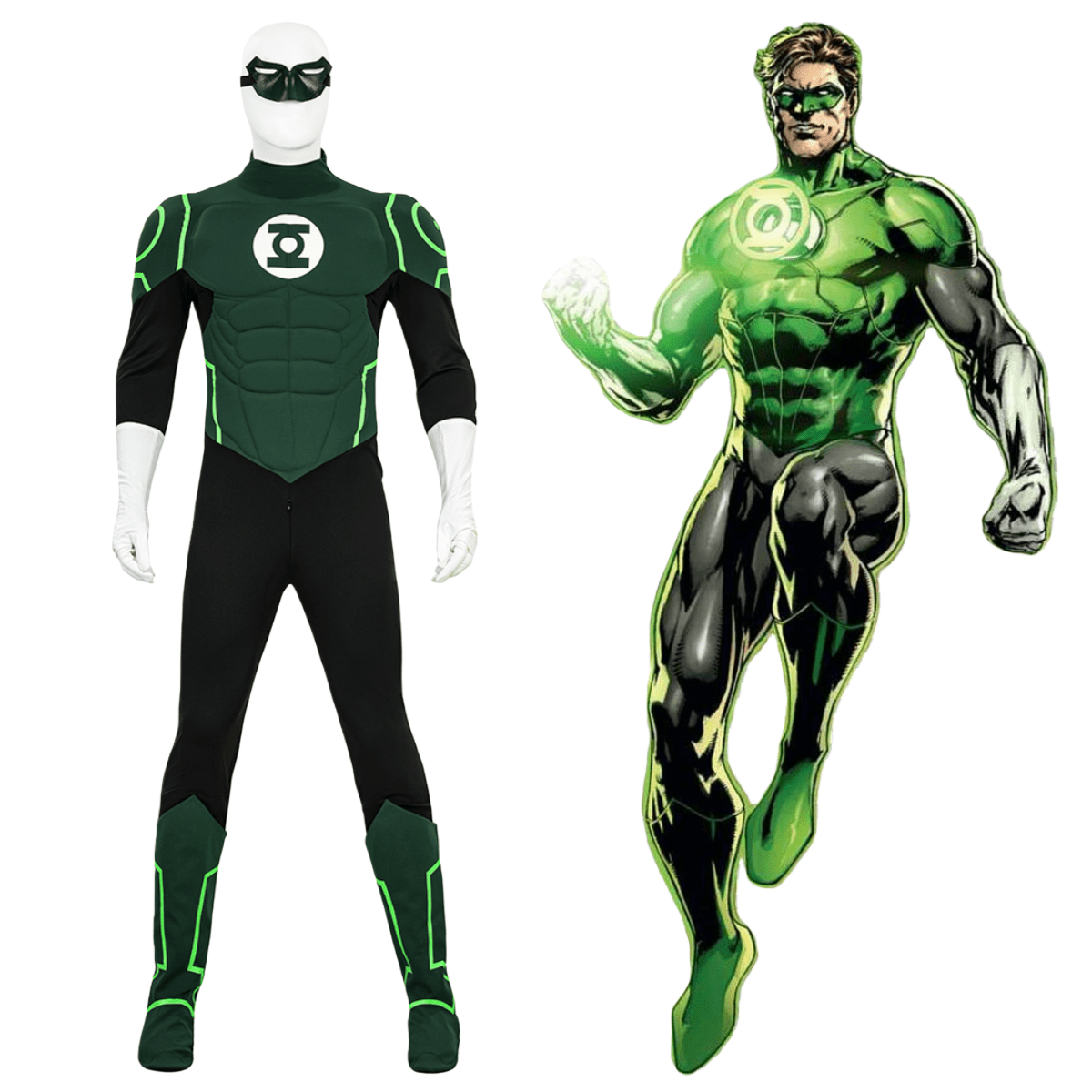 Complete Green Lantern Costume Suit - Official DC Comics Superhero Outfit with Mask - Coscosmos