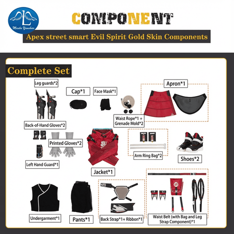 Complete Street Smart Wraith Cosplay Costume Set from Apex Legends Gold Skin Collection - Coscosmos