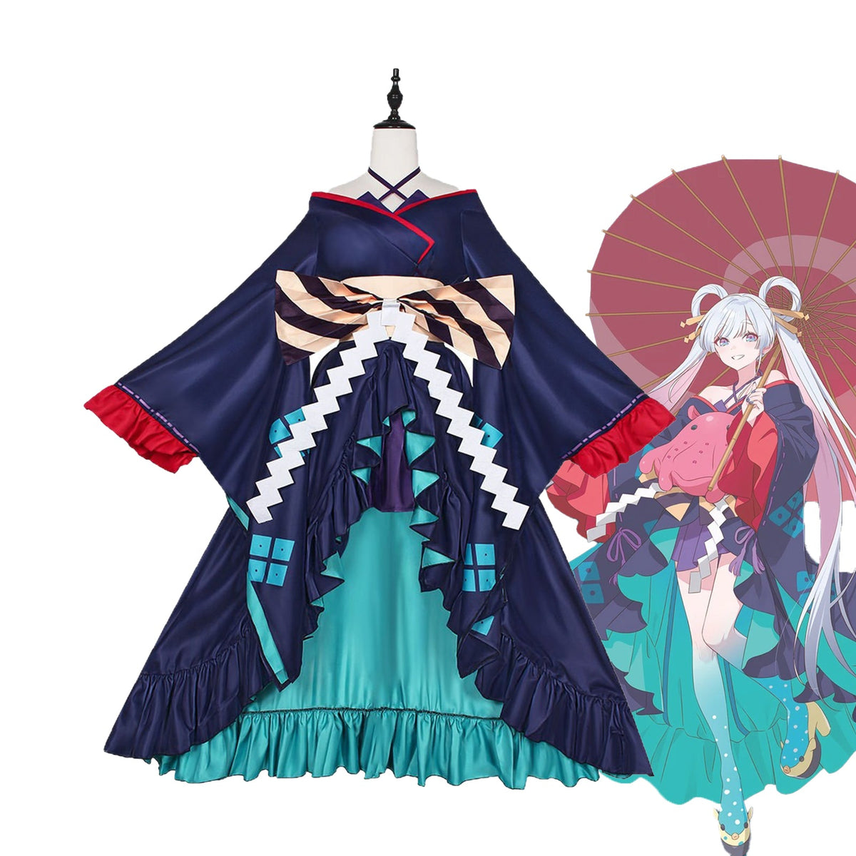 Cosmic Princess Kaguya! Princess Kaguya Yachiyo Tsukimi Japanese Sakura Print Off - Shoulder Sleeve Stage Cosplay Costume Full Set - Coscosmos