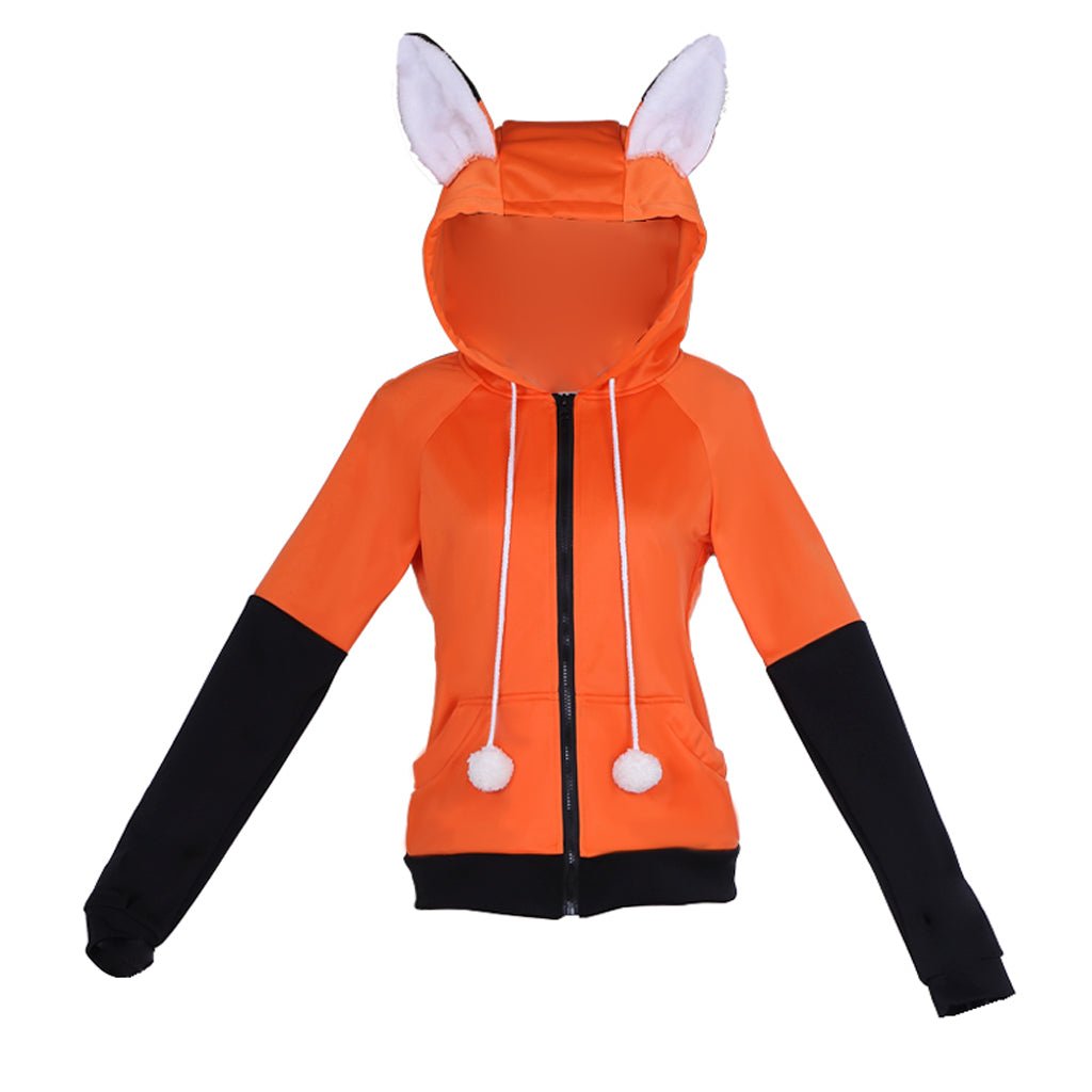 Cozy Fox Ears Zipper Hoodie - Orange Velvet Custom Cosplay Jacket - Coscosmos