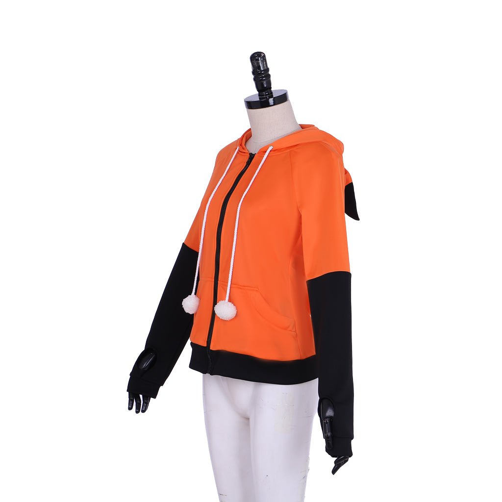 Cozy Fox Ears Zipper Hoodie - Orange Velvet Custom Cosplay Jacket - Coscosmos