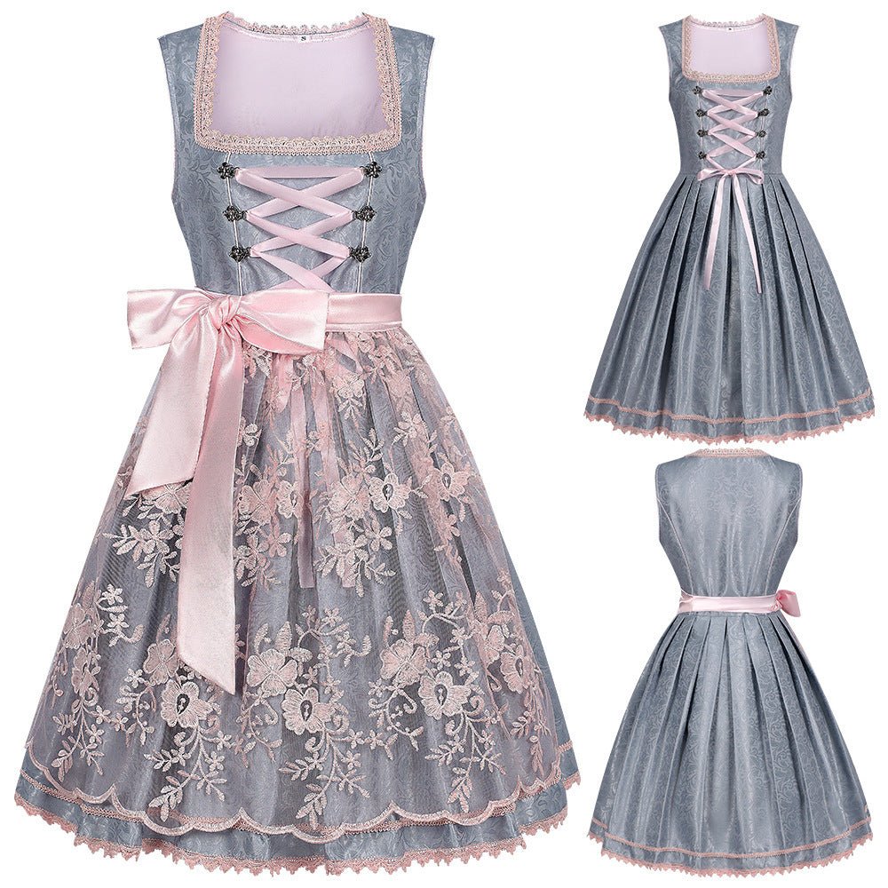 Cross - Border New German Oktoberfest Costume Bavarian Maid Lace Dress Set for Performance - Coscosmos