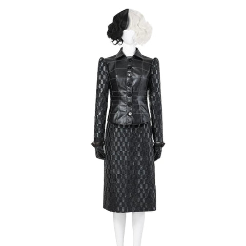 Custom Cruella De Vil Black Leather Outfit | 101 Dalmatians Villain Cosplay Costume, Trendy European American Style Custom Made Suit - Coscosmos