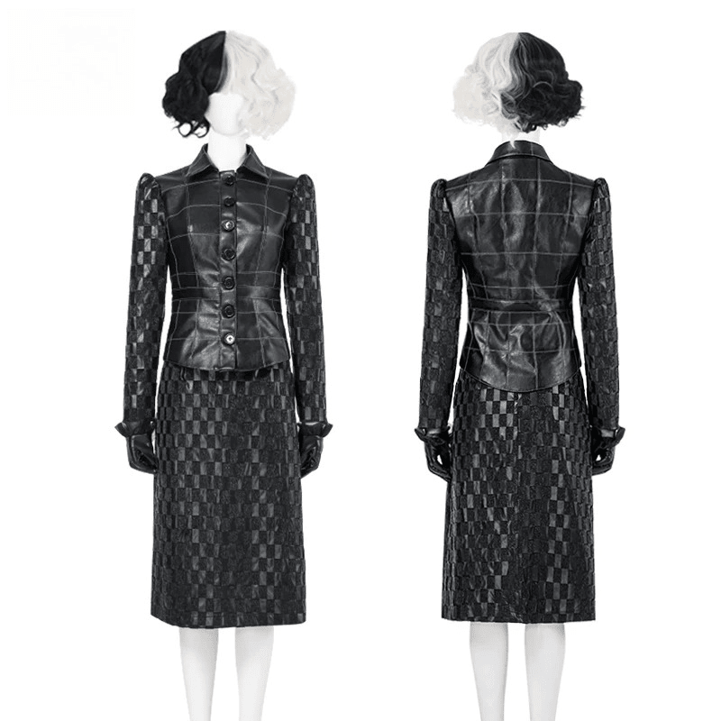 Custom Cruella De Vil Black Leather Outfit | 101 Dalmatians Villain Cosplay Costume, Trendy European American Style Custom Made Suit - Coscosmos