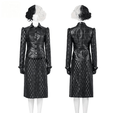 Custom Cruella De Vil Black Leather Outfit | 101 Dalmatians Villain Cosplay Costume, Trendy European American Style Custom Made Suit - Coscosmos