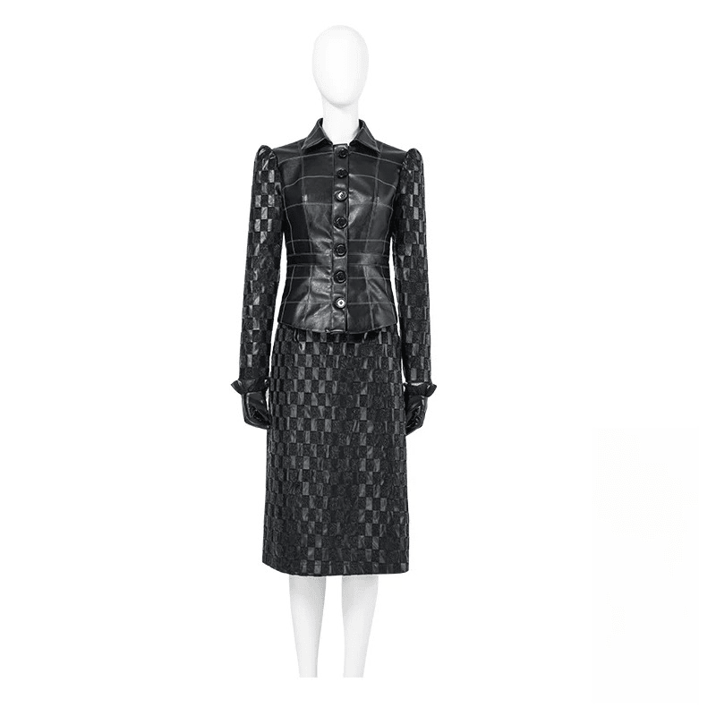 Custom Cruella De Vil Black Leather Outfit | 101 Dalmatians Villain Cosplay Costume, Trendy European American Style Custom Made Suit - Coscosmos