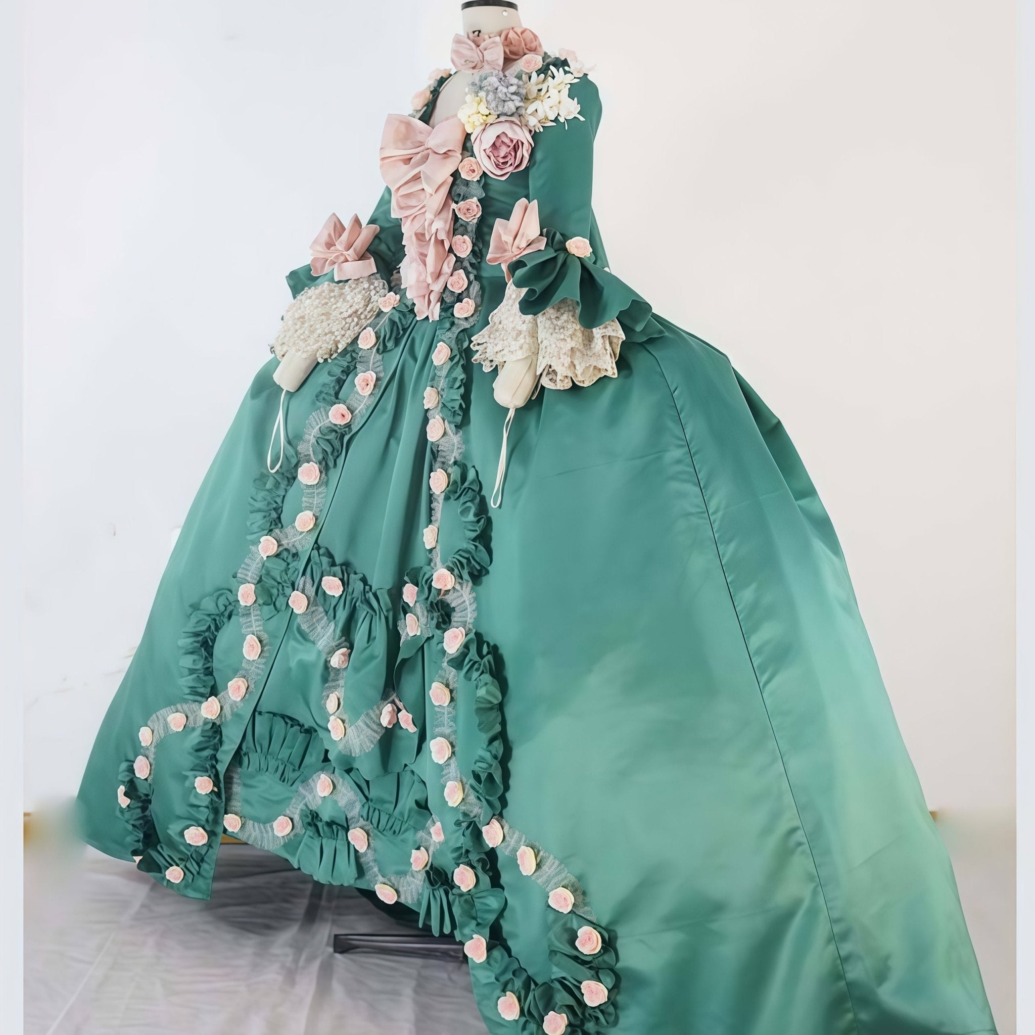 Custom Made Mint Green Rococo Ball Gown, Marie Antoinette Victorian Dress, Baroque French Court Costume with Pannier - Coscosmos