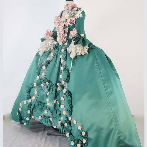Custom Made Mint Green Rococo Ball Gown, Marie Antoinette Victorian Dress, Baroque French Court Costume with Pannier - Coscosmos