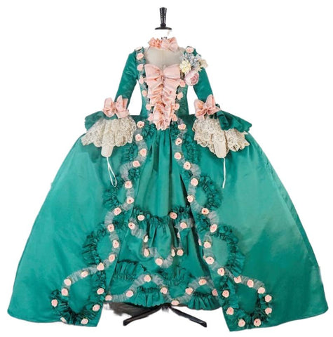 Custom Made Mint Green Rococo Ball Gown, Marie Antoinette Victorian Dress, Baroque French Court Costume with Pannier - Coscosmos