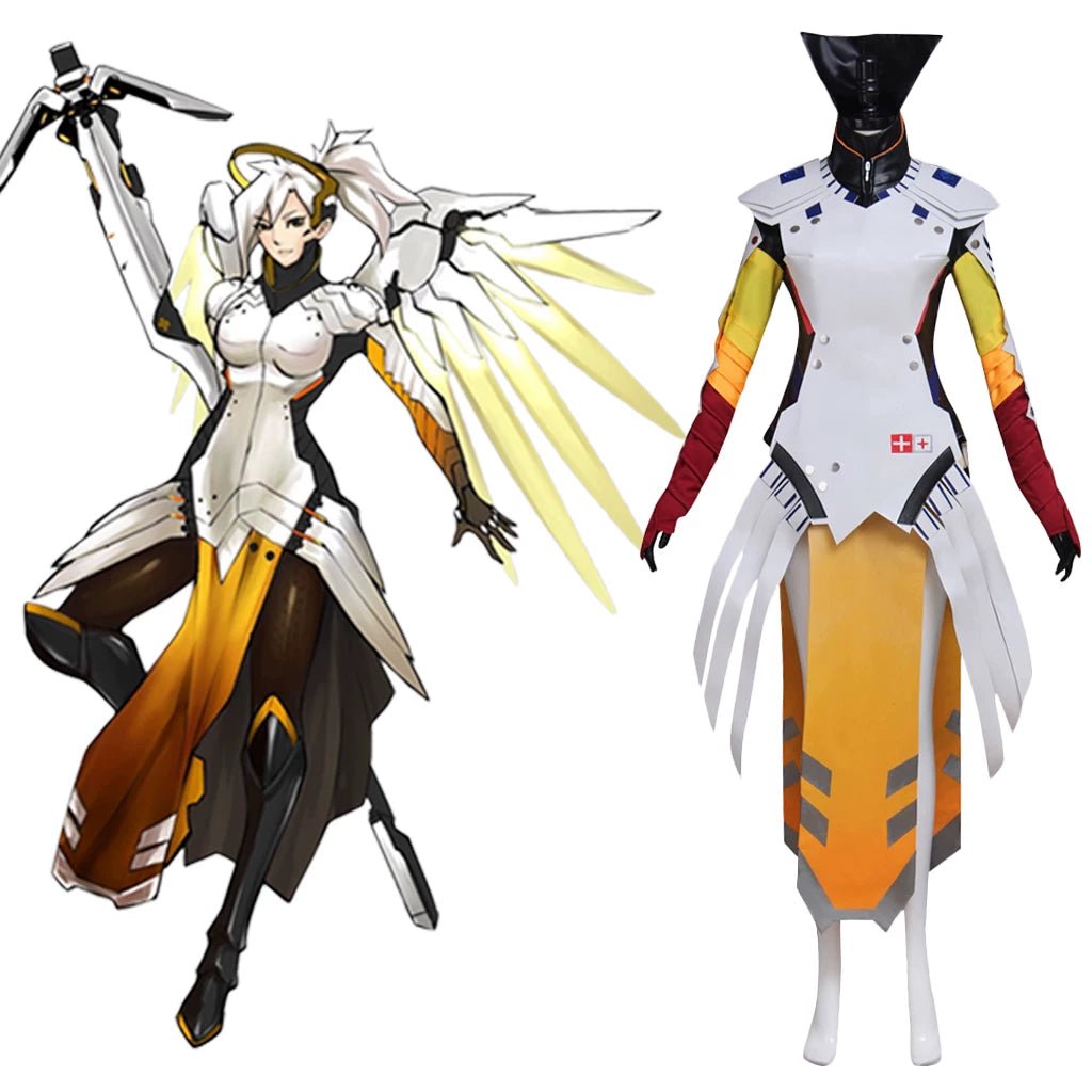 Custom Mercy Cosplay Costume from Overwatch – Female Hero Halloween Outfit Full Set - Coscosmos