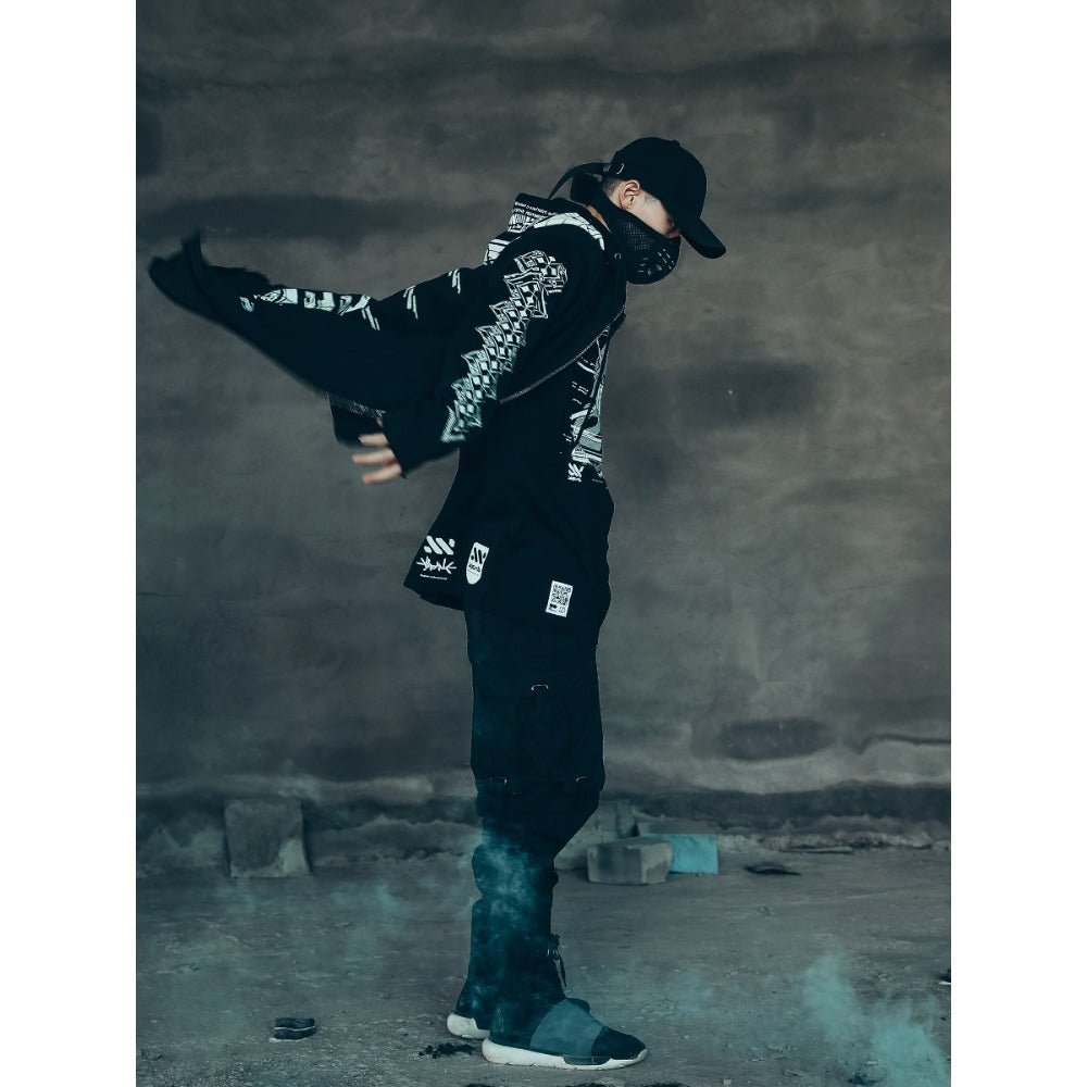 Cyberpunk Functional Men's Asymmetrical Hooded Cloak Coat - Coscosmos