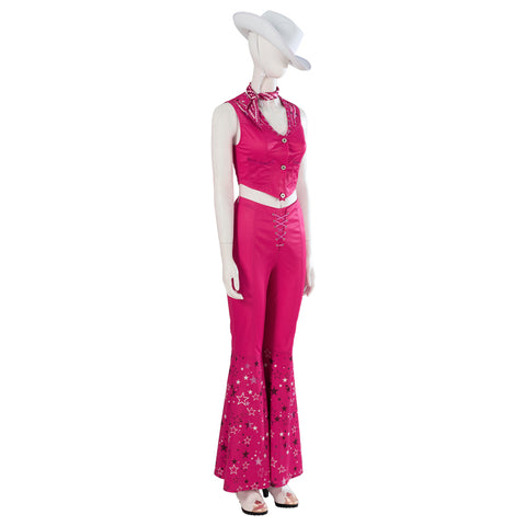 FAPUCO Barbie Cosplay Costume - 70s 80s Hippie Disco Pink Cowgirl Outfit for Movie Stage Party