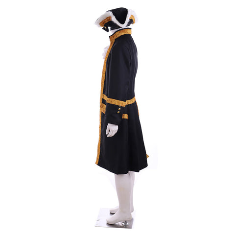 18th Century Tudor Regency Royal Men’s Black Coat & Vest Renaissance Party Suit | Coscomos