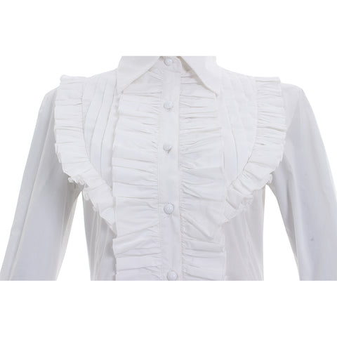 Victorian Gothic Women Romantic Vintage Ruffle White Blouse Shirt Top Steampunk Clothing