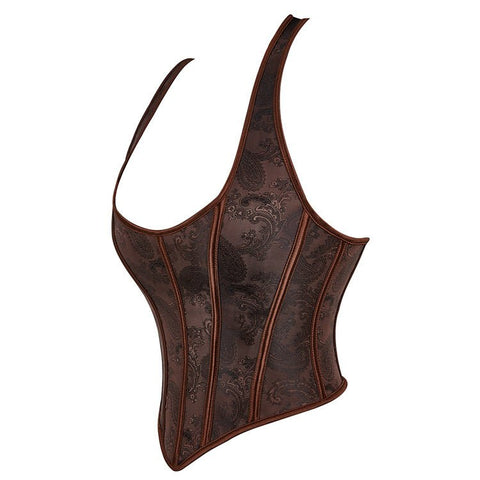 Dark Brown Halter - Style Women's Bustier Corset for Waist - Cinching and Push - Up - Coscosmos
