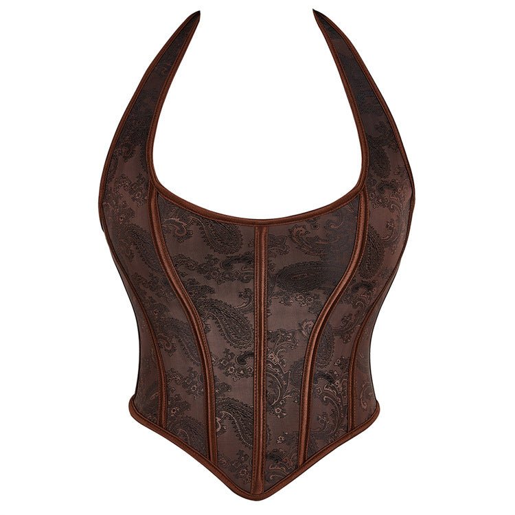 Dark Brown Halter - Style Women's Bustier Corset for Waist - Cinching and Push - Up - Coscosmos