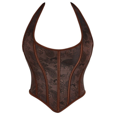 Dark Brown Halter - Style Women's Bustier Corset for Waist - Cinching and Push - Up - Coscosmos