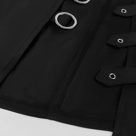 Dark Rock Punk Steam Goth As Asymmetrical Circle Skirt for Women - Edgy Gothic Midi Skirt with Metal Rings - Coscosmos