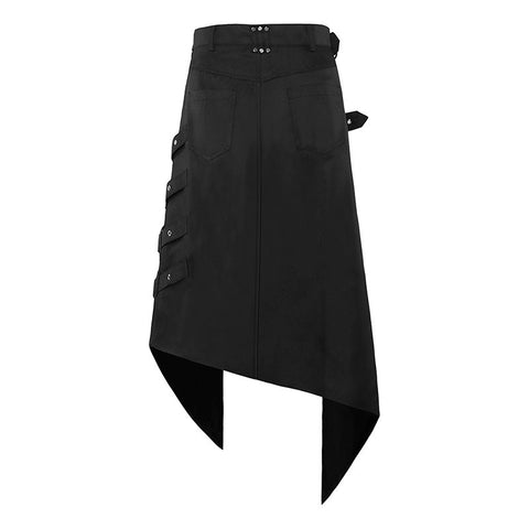 Dark Rock Punk Steam Goth As Asymmetrical Circle Skirt for Women - Edgy Gothic Midi Skirt with Metal Rings - Coscosmos