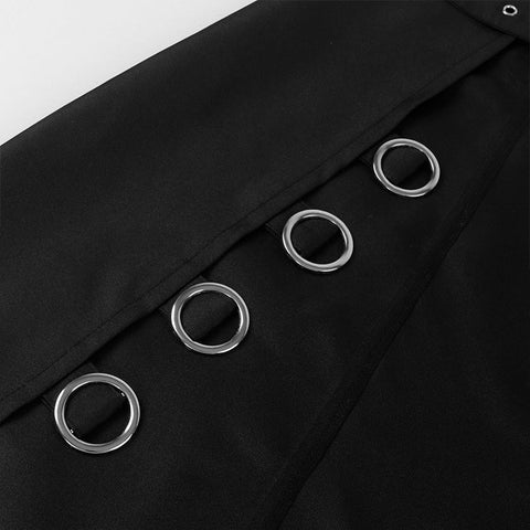 Dark Rock Punk Steam Goth As Asymmetrical Circle Skirt for Women - Edgy Gothic Midi Skirt with Metal Rings - Coscosmos