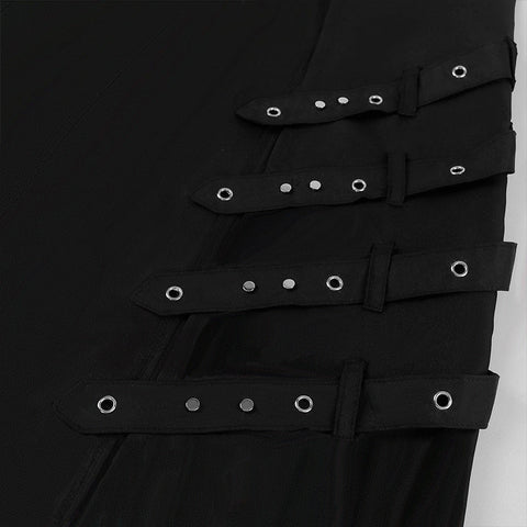 Dark Rock Punk Steam Goth As Asymmetrical Circle Skirt for Women - Edgy Gothic Midi Skirt with Metal Rings - Coscosmos