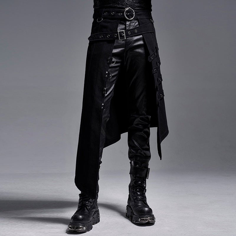 Dark Rock Punk Steam Goth As Asymmetrical Circle Skirt for Women - Edgy Gothic Midi Skirt with Metal Rings - Coscosmos