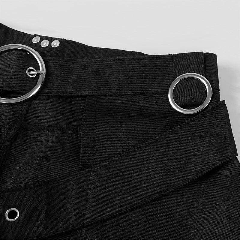 Dark Rock Punk Steam Goth As Asymmetrical Circle Skirt for Women - Edgy Gothic Midi Skirt with Metal Rings - Coscosmos