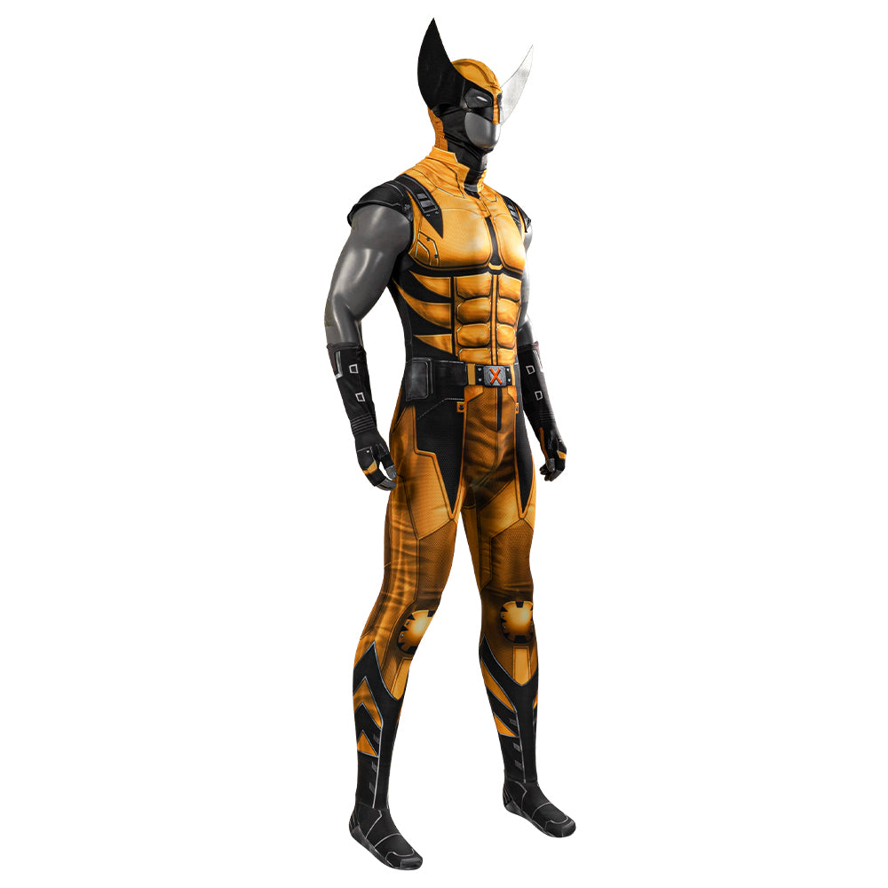 Golden Wolf Zentai Cosplay Costume – Futuristic Hero Halloween Roleplay Suit with Claw Accessories