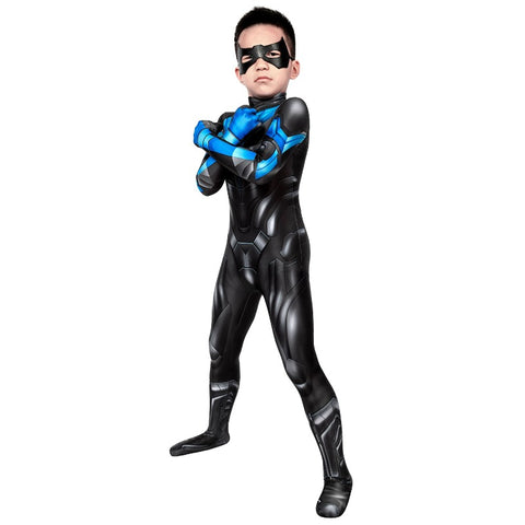 Titans Nightwing Kids Jumpsuit with Eyemask Cosplay Costume – Halloween & Party Outfit