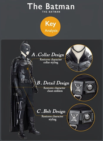 DC Batman Cosplay Costume - Bruce Wayne Full Bodysuit with Premium Stitching & Detailing - Coscosmos