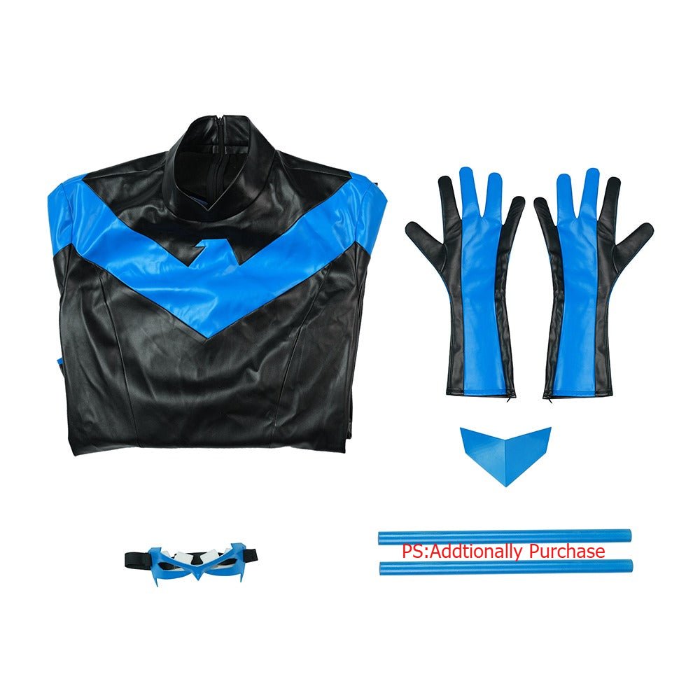 DC Comics Nightwing Dick Grayson Blue Non - Muscle Bodysuit Full Set Cosplay Costume - Coscosmos