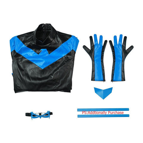 DC Comics Nightwing Dick Grayson Blue Non - Muscle Bodysuit Full Set Cosplay Costume - Coscosmos