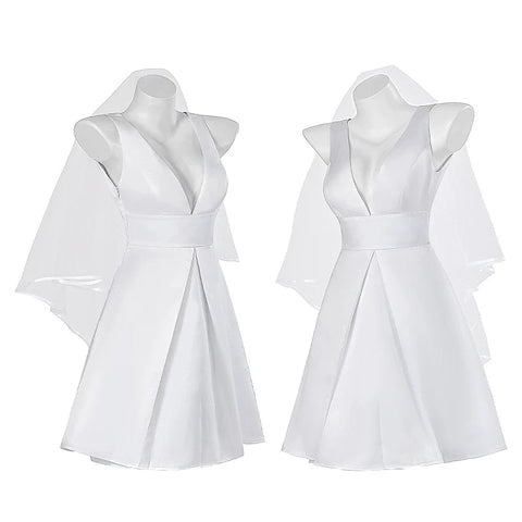 DC Harley Quinn Joker Wedding Dress Cosplay Costume Full Set - Official Movie Outfit Replica - Coscosmos