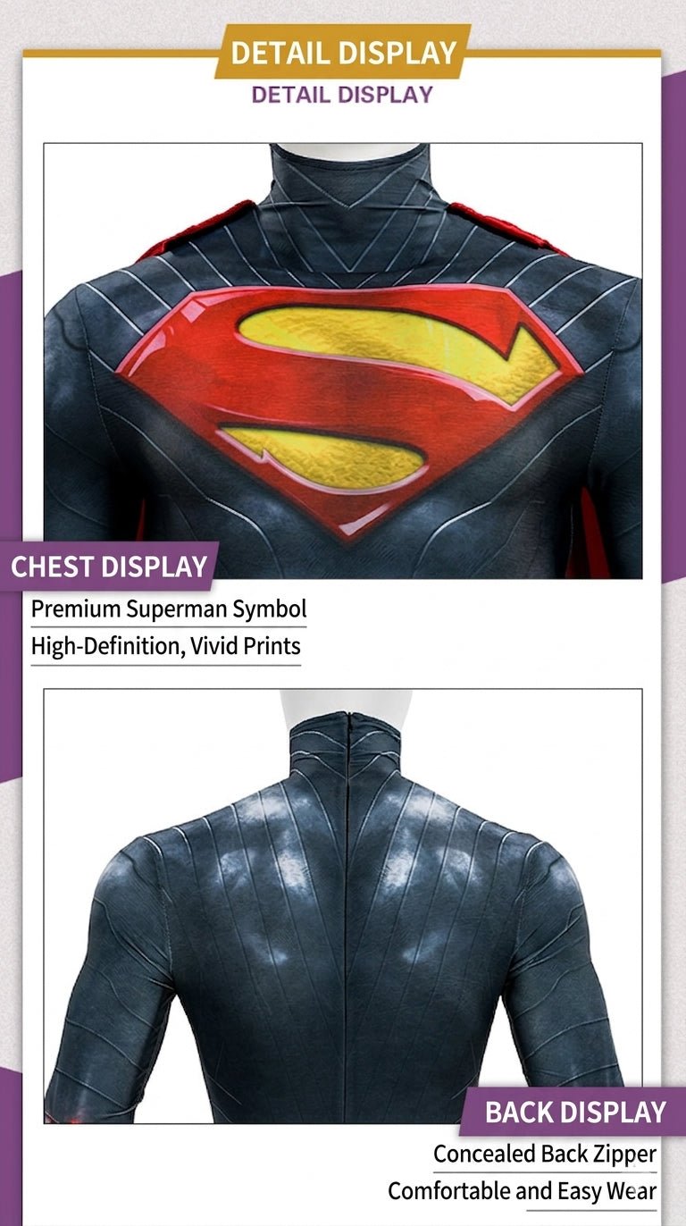 DC Superman Deluxe Cosplay Costume Absolute Superman Hero Jumpsuit Comic Version Full Set - Coscosmos