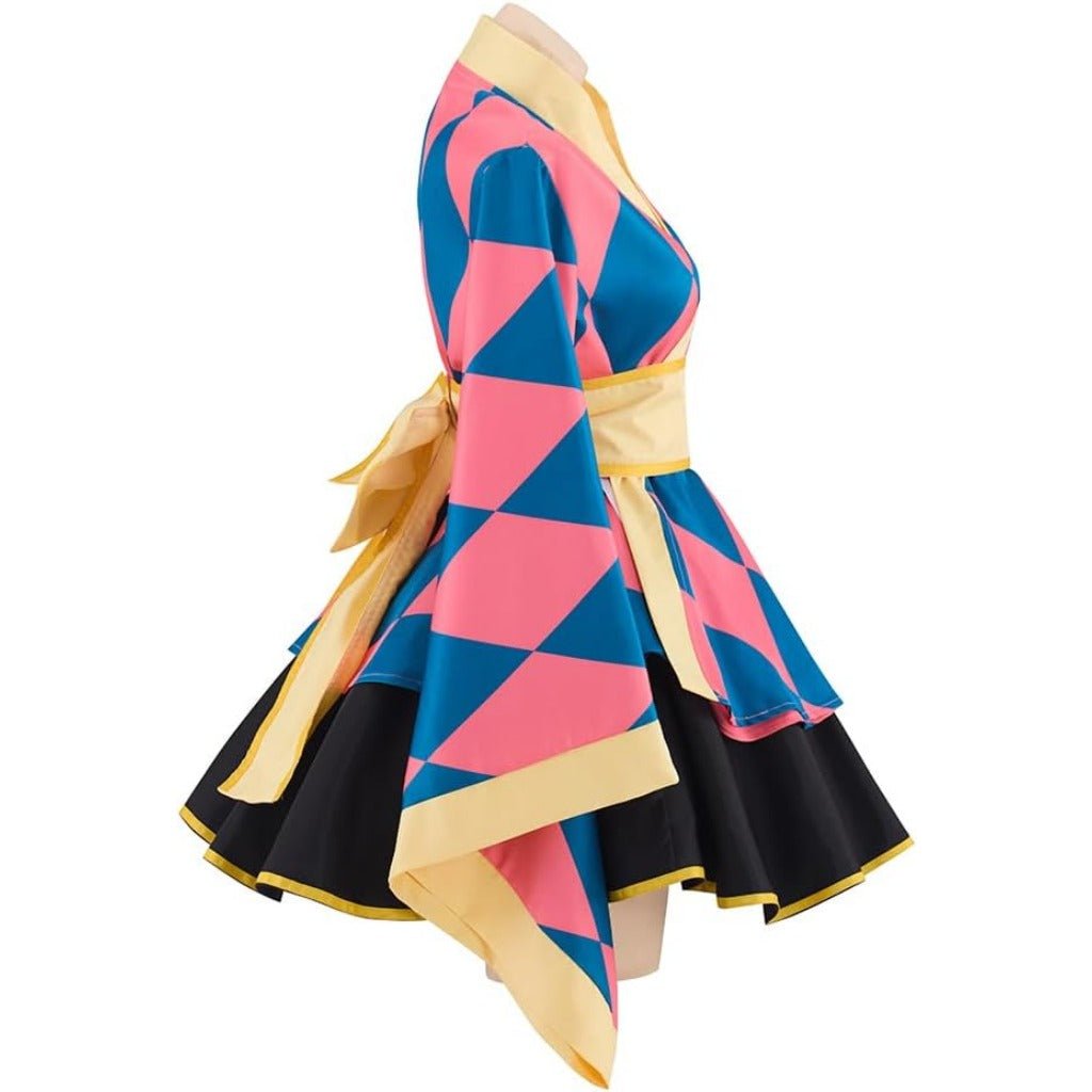 Demon Slayer Howl's Moving Castle Anime Women Pink Kimono Lolita Dress with Bow - Coscosmos