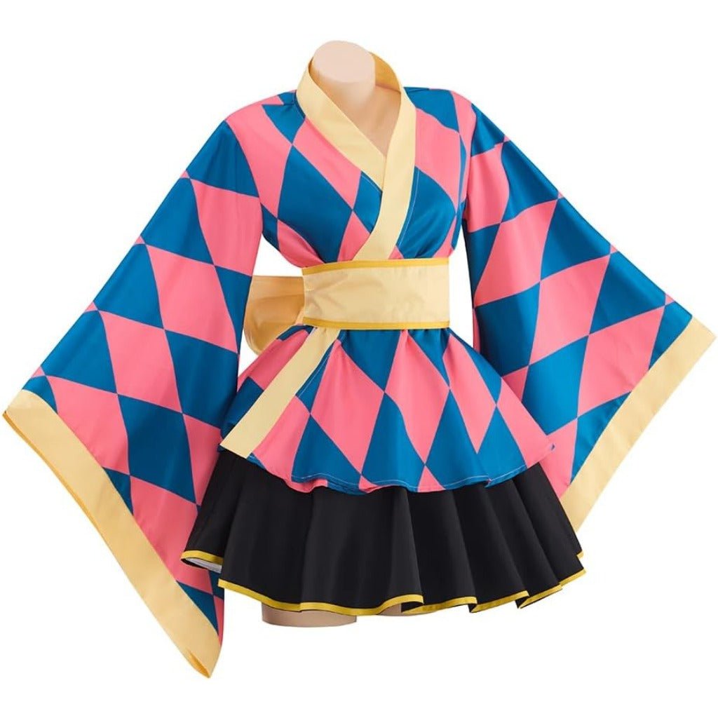 Demon Slayer Howl's Moving Castle Anime Women Pink Kimono Lolita Dress with Bow - Coscosmos