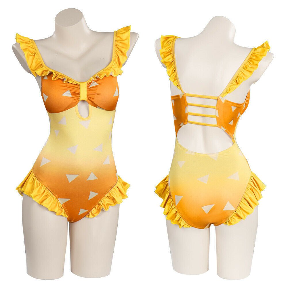 Demon Slayer: Kimetsu no Yaiba Agatsuma Zenitsu, Kochou Shinobu, Kamado Tanjiro Swimsuit Cosplay Costume - Coscosmos