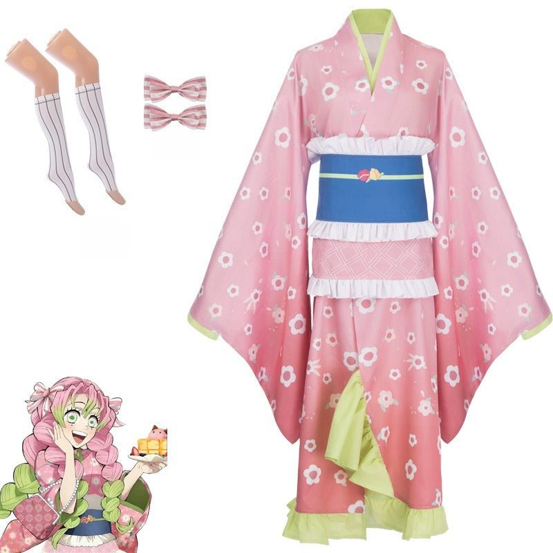 Demon Slayer Kimetsu no Yaiba Kanroji Mitsuri Cosplay Costume, High - quality Kimono Full Set - Coscosmos
