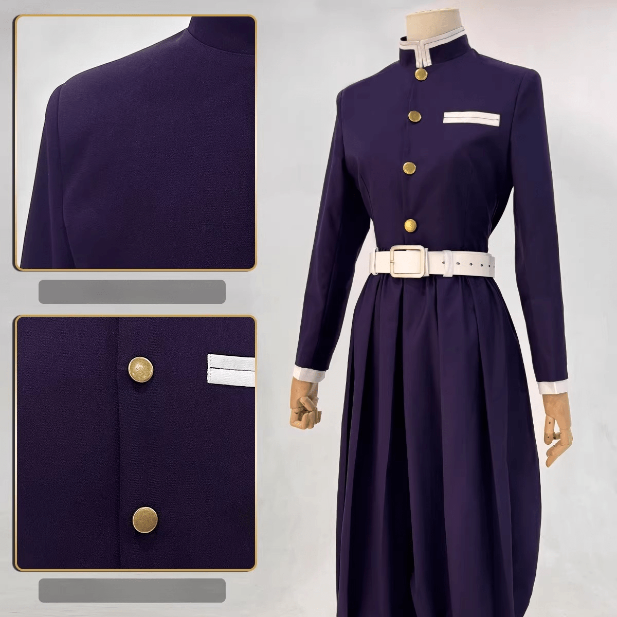 Demon Slayer: Kimetsu no Yaiba Shinobu Kocho Purple Embroidered Corps Uniform Cosplay Costume – Anime - Inspired Authentic Design for Cosplayers - Coscosmos