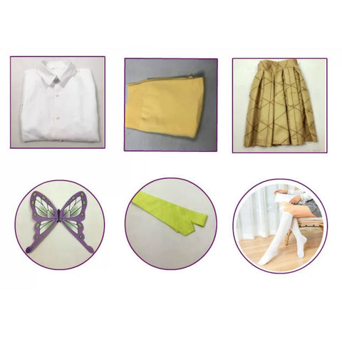 Demon Slayer Kimetsu no Yaiba Shinobu Kocho & Zenitsu Agatsuma Demon Slayer Academy JK Uniform Cosplay Costume - Coscosmos