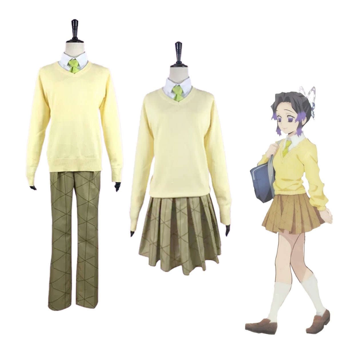 Demon Slayer Kimetsu no Yaiba Shinobu Kocho & Zenitsu Agatsuma Demon Slayer Academy JK Uniform Cosplay Costume - Coscosmos