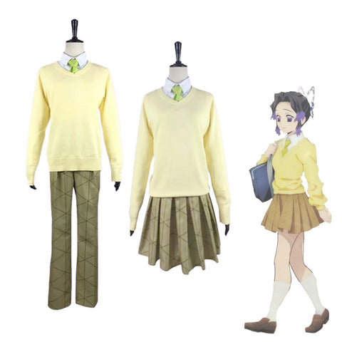 Demon Slayer Kimetsu no Yaiba Shinobu Kocho & Zenitsu Agatsuma Demon Slayer Academy JK Uniform Cosplay Costume - Coscosmos