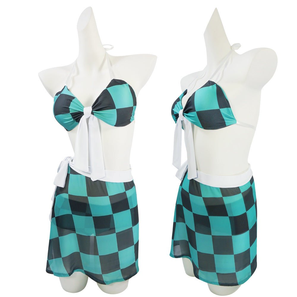 Demon Slayer: Kimetsu no Yaiba Tanjiro Kamado, Nezuko Kamado, Shinobu Kochou Cosplay Costume, High Quality Apron & Swimsuit - Coscosmos