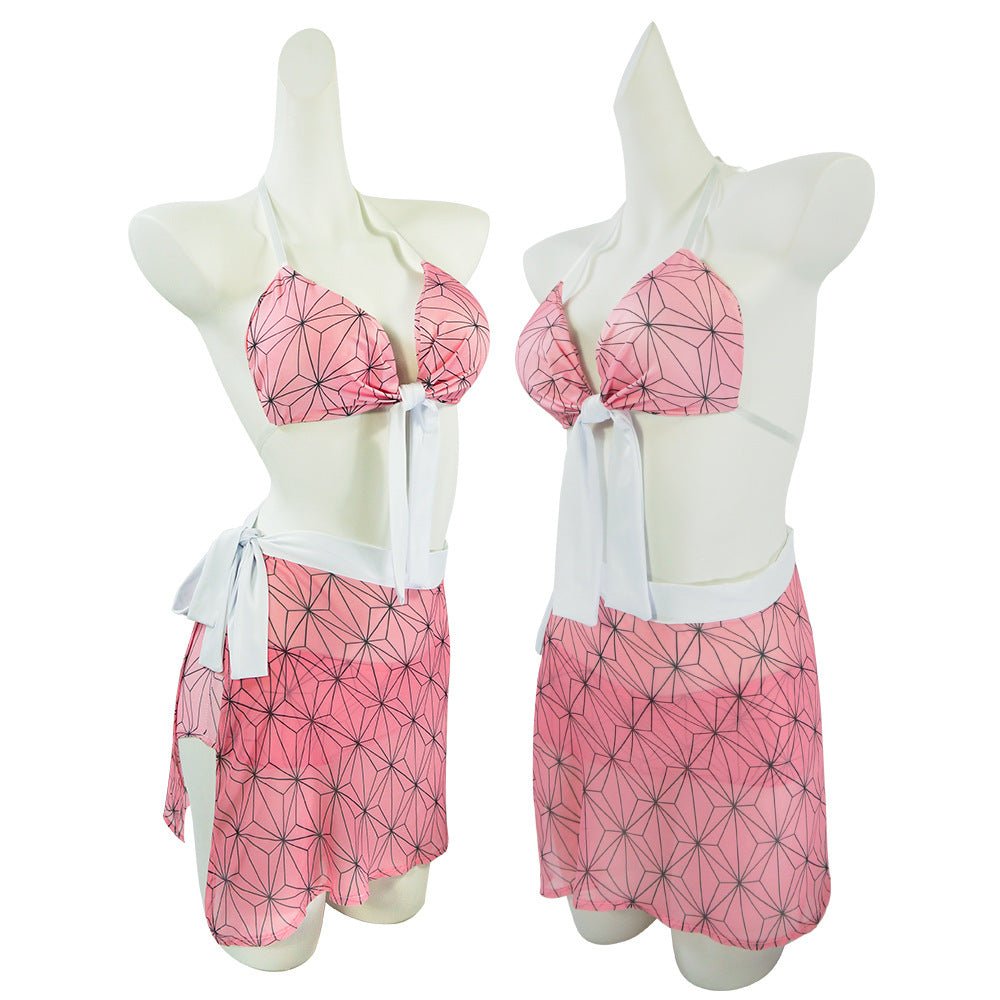 Demon Slayer: Kimetsu no Yaiba Tanjiro Kamado, Nezuko Kamado, Shinobu Kochou Cosplay Costume, High Quality Apron & Swimsuit - Coscosmos