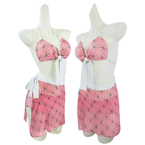 Demon Slayer: Kimetsu no Yaiba Tanjiro Kamado, Nezuko Kamado, Shinobu Kochou Cosplay Costume, High Quality Apron & Swimsuit - Coscosmos