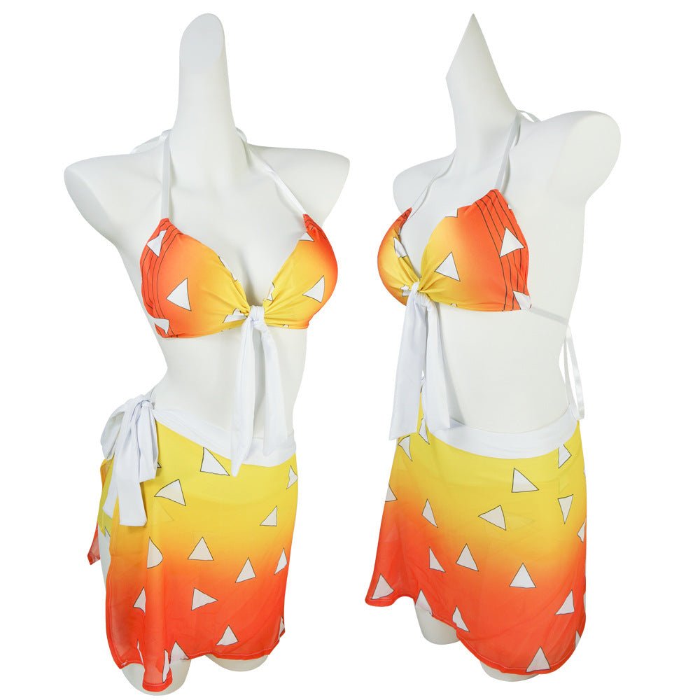 Demon Slayer: Kimetsu no Yaiba Tanjiro Kamado, Nezuko Kamado, Shinobu Kochou Cosplay Costume, High Quality Apron & Swimsuit - Coscosmos