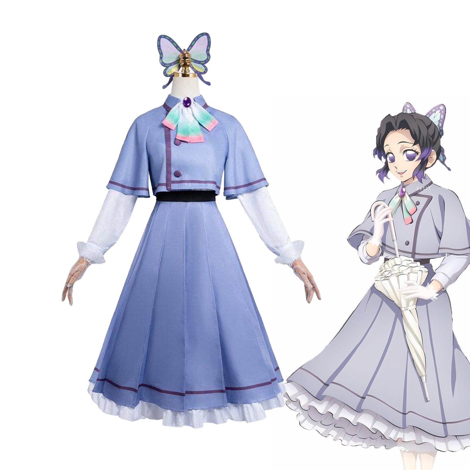 Demon Slayer Kochou Shinobu Cosplay Costume Full Dress Set - Coscosmos